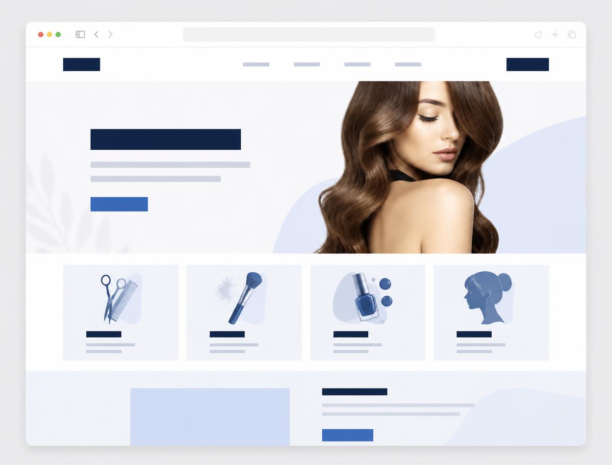 Example demo website layout for a hair and beauty salon, with treatments and booking sections