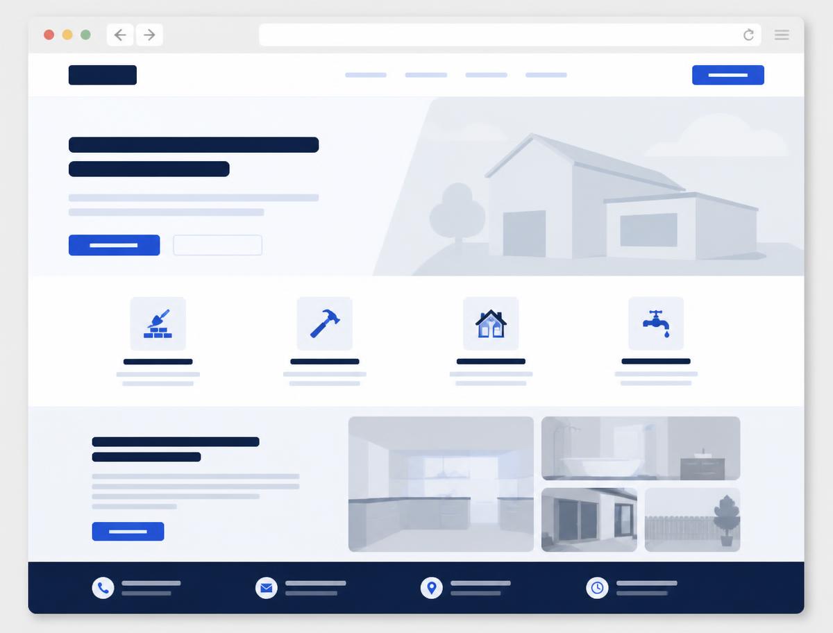 Example demo website layout for a trades and construction business, with services and project gallery sections
